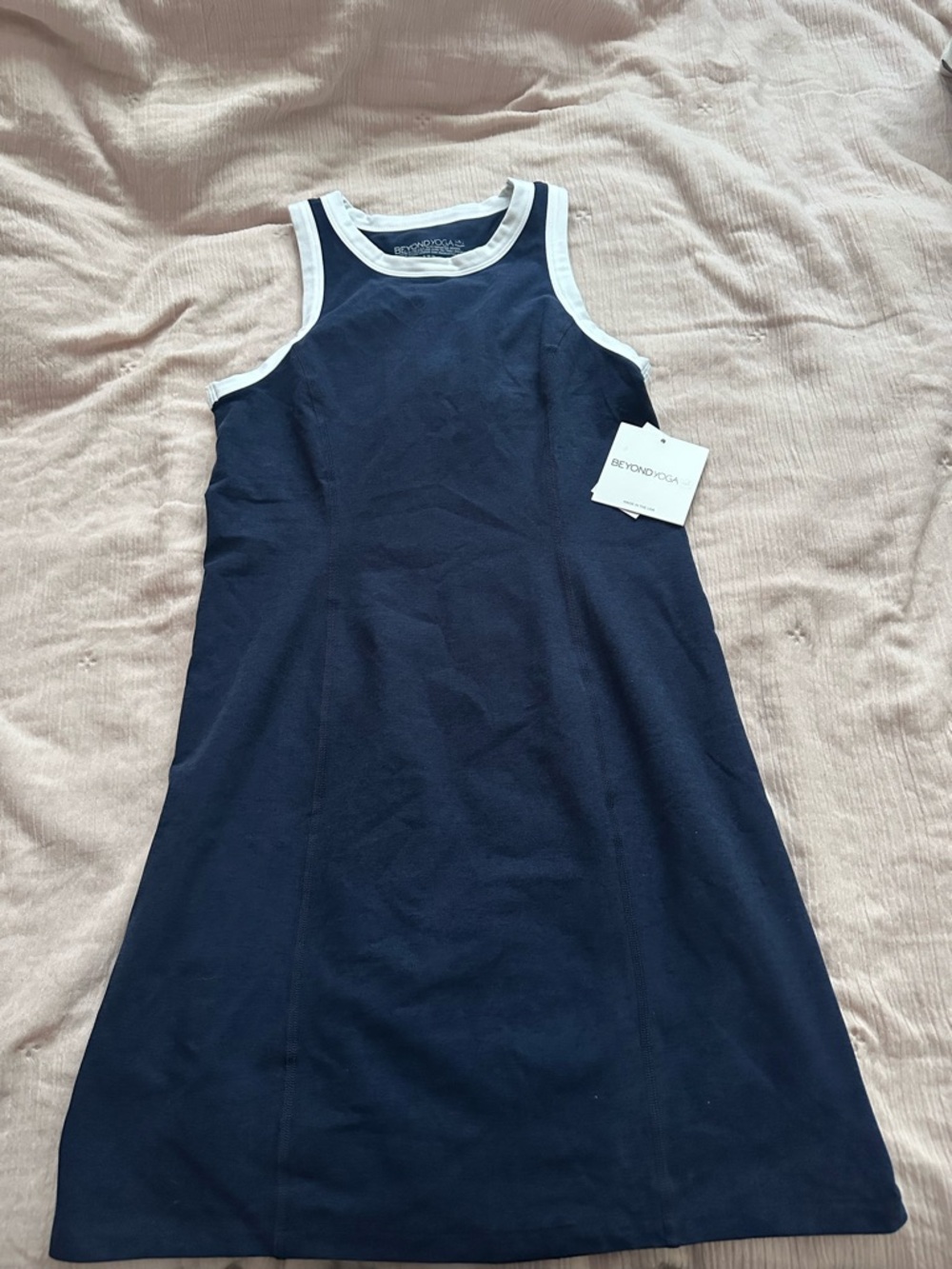 Beyond Yoga Navy Tank Dress with White Trim Accents